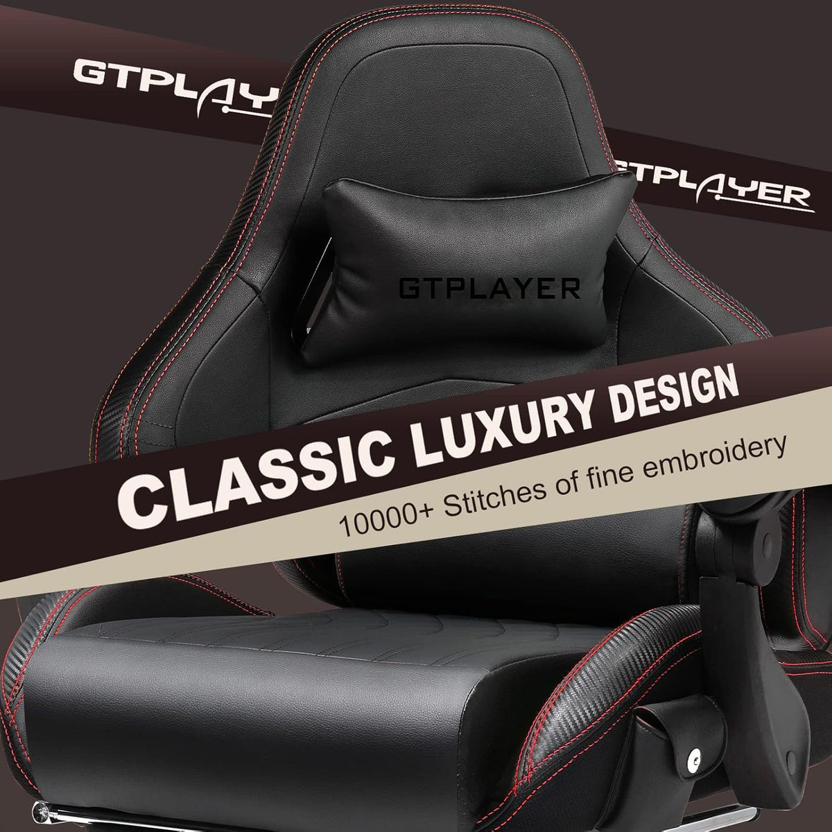 GTPLAYER Ergonomic Gaming Chair, Office Chair, Racing Chair with Footrest and Speakers, Load Capacity up to 150 kg, Black-Red - QUORE