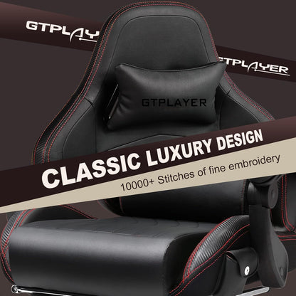 GTPLAYER Ergonomic Gaming Chair, Office Chair, Racing Chair with Footrest and Speakers, Load Capacity up to 150 kg, Black-Red - QUORE