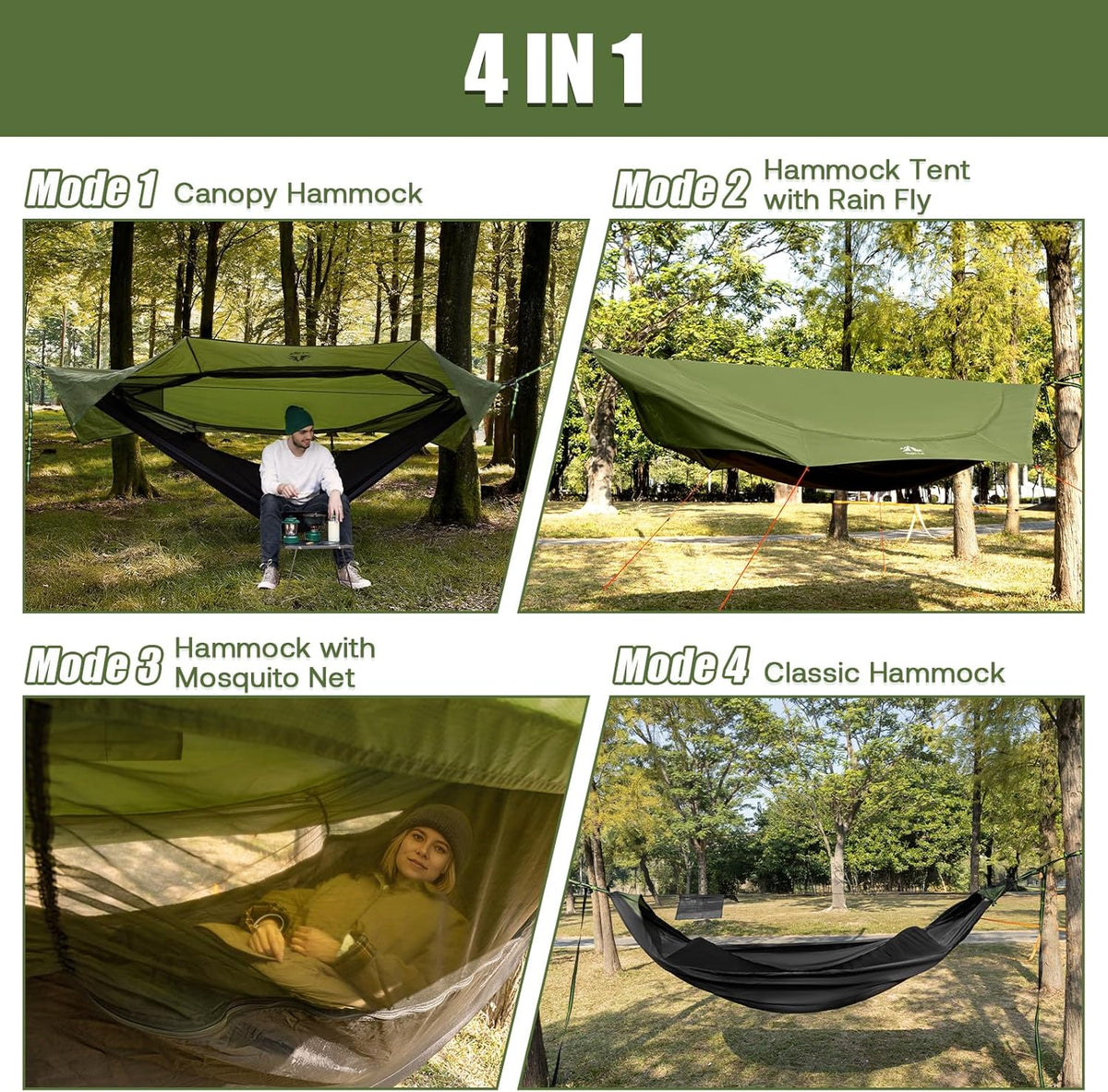 Night Cat Hammock with Mosquito Net: Design One Piece Hammock with Tarp Lightweight Portable for 1 Person Camping Hiking Green