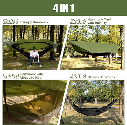 Night Cat Hammock with Mosquito Net: Design One Piece Hammock with Tarp Lightweight Portable for 1 Person Camping Hiking Green