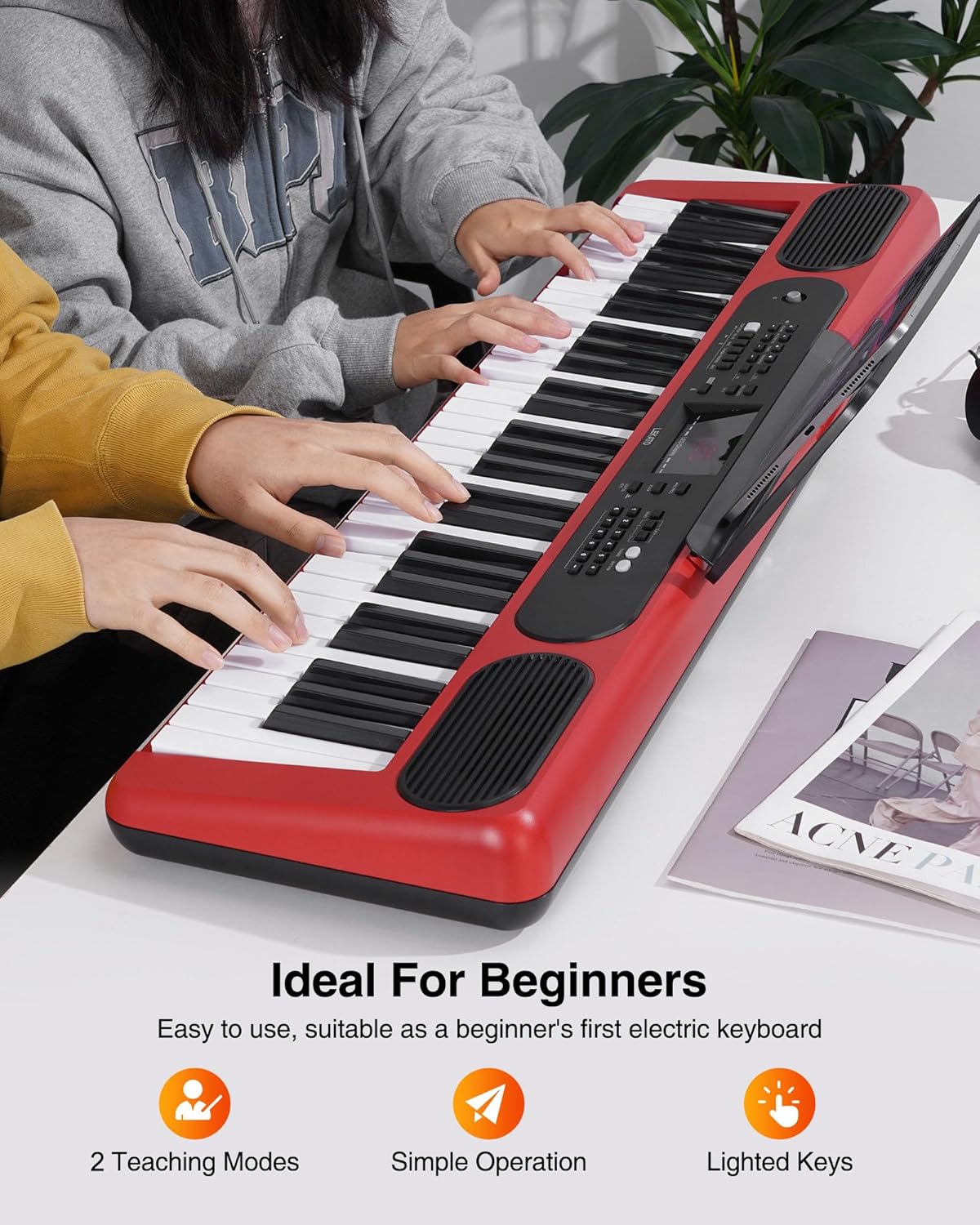 Keyboard piano – Elektronisch Keyboard – Piano Keyboard – Digitale Piano – Muziekkeyboard – Rood – 61 Verlichte Toetsen – Dubbele 3W-Luidsprekers