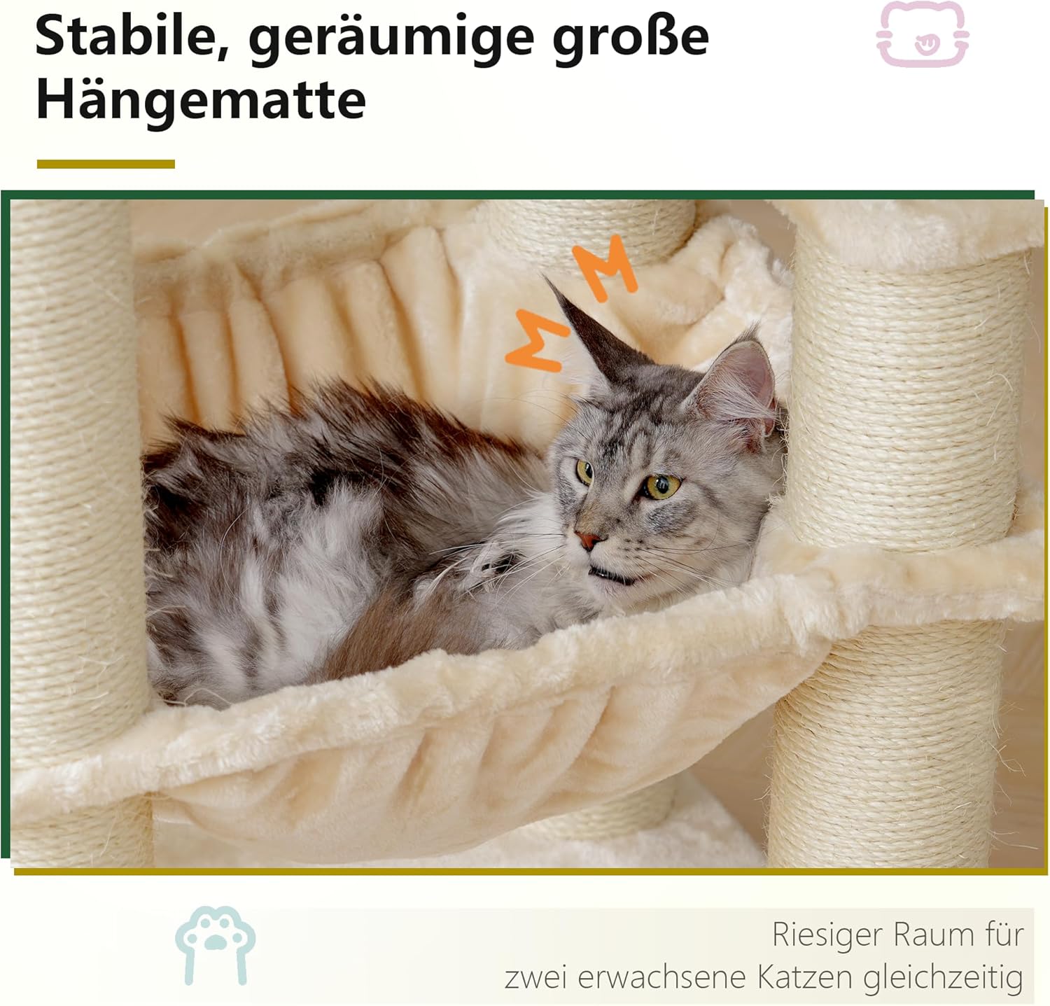 Krabpaal – Kattenboom – Kattenmeubel – Krabmeubel – Krabton – Extra Groot – 168 cm Hoog – 11 cm Sisal Palen – Grote Hangmatten – Beige - QUORE