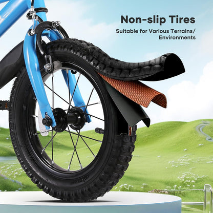BODIOO Kinderfiets, 12 inch, met verstelbare zitting, dubbele remmen, steunwielen, reflector en spatbord, geschikt voor bestuurders van 84 tot 97 cm (blauw)