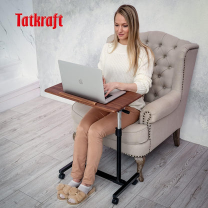 Tatkraft Gain Home Office Mobile Rolling Laptop Desk, Healthcare Overbed Bedside Table with Wheels, Suitable for 7-17" Laptops, Adjustable Height of 71-96cm, Tabletop 360° Rotatable and 160° Tilt - QUORE