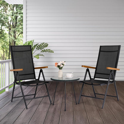 Aluminium Tuinstoelen set van 2, Inklapbare Buitenstoelen met Armleuning van Imitatiehout, 7-voudig Verstelbare Rugleuning, Ademend Balkonstoel campingstoel voor Veranda's Terrassen
