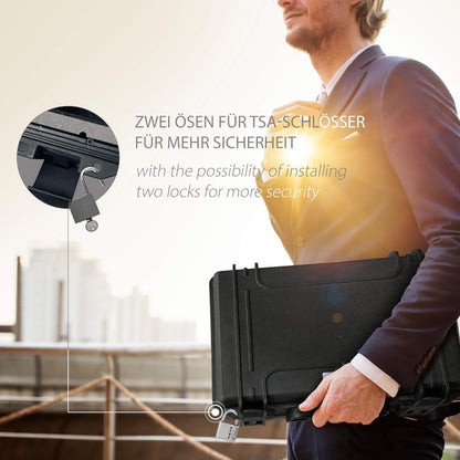 MC-CASES ® Draagkoffer voor maximaal 14 horloges, reiskoffer, waterdicht, afsluitbaar, perfect voor op reis, extreem beschermd, Made in Germany, zwart, ruimte voor 14, zwart., Platz für 14 Uhren,