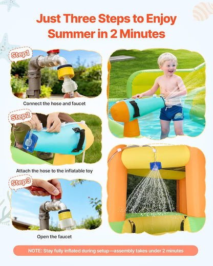 VEVOR Opblaasbaar waterpark voor kinderen, 405 x 347 x 255 cm, voor buiten, opblaasbaar slot met 2 glijbanen, klimwand, inhoud 3-4 kinderen van 3 tot 8 jaar, waterspel