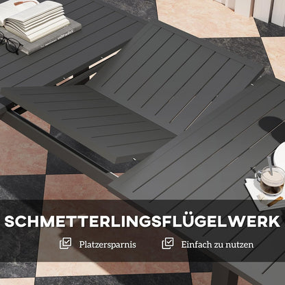 Outsunny Gartentisch Erweitert Aluminium 160/220x90cm Wetterfest Balcony, rutschfest Buffettisch Camping for 6-8 Persons, Outdoor Essisch für Garten, Terrasse Balcony Grau - QUORE