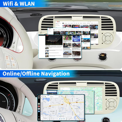 Autoradio FIAT 500 – Autoradio Multimedia – Auto Stereo – Navigatiesysteem – Inbouwradio – Android 13 Systeem – 7 Inch IPS Touchscreen – GPS Navigatie Met Offline Kaarten