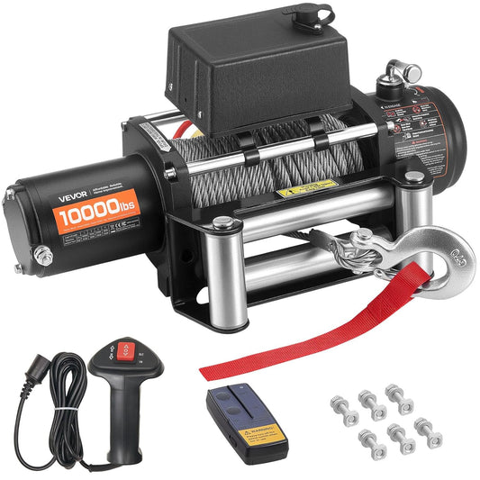 VEVOR Electric Winch 4500kg Capacity 12V DC Truck with Steel Cable Diameter 8.3mm x 19.8m Wireless Wired Remote Control IP55 for Towing SUV, Jeep, Trailer