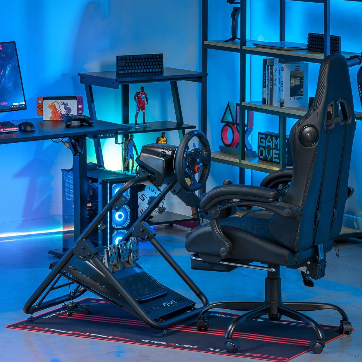 GTPLAYER Stuurstandaard, Sim Racing stuurwielstandaard voor G920 G29 G25 G27 G923 T300RS met ondersteuning voor versnellingspook, in hoogte en hoek verstelbaar - QUORE