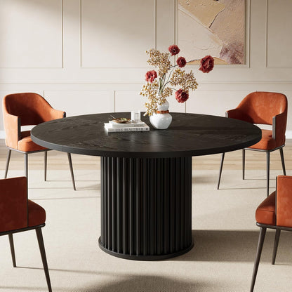 Tribesigns Black Round Dining Table for 4-6 People, 110cm Circle Kitchen Table with Sturdy Metal Base, Modern Dining Room Furniture