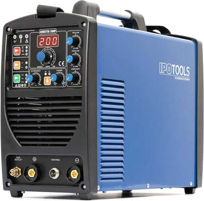 IPOTOOLS ACDCTIG 200P WIG Lasapparaat, AC/DC, lasapparaat met 200 ampère, volledig digitaal inverter-lasapparaat, inclusief HF-ontsteking, pulsfunctie, MMA/E-hand, IGBT