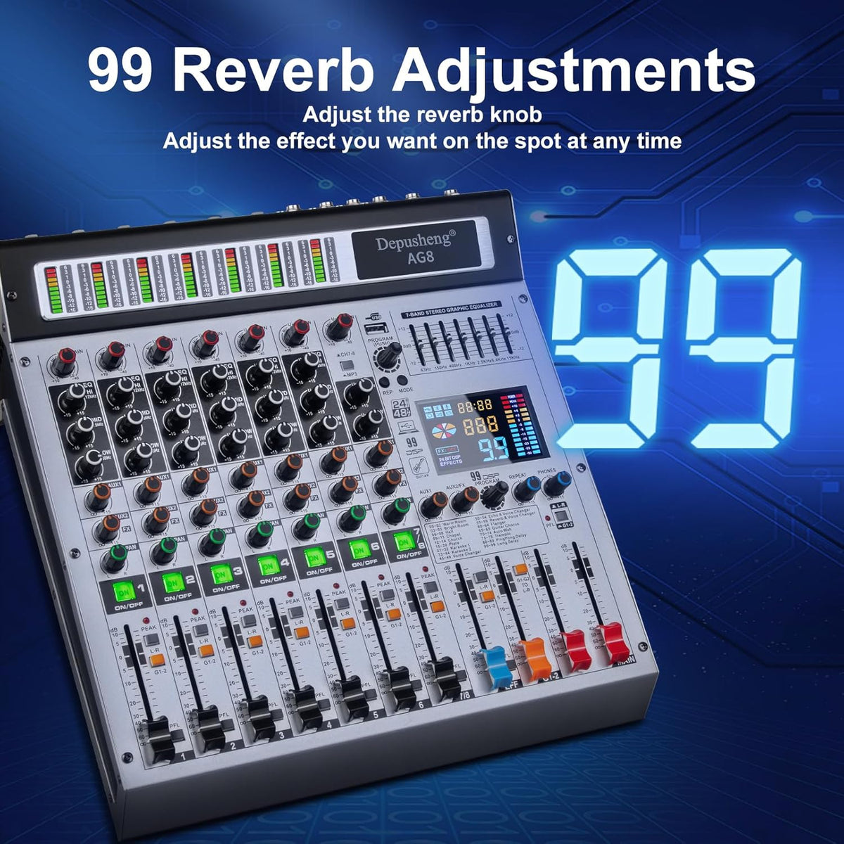 DJ-mixer – Mengpaneel – Mengtafel – Audio Mixer – Soundmixer – 8-Kanaals – USB & Bluetooth – 48V Fantoomvoeding