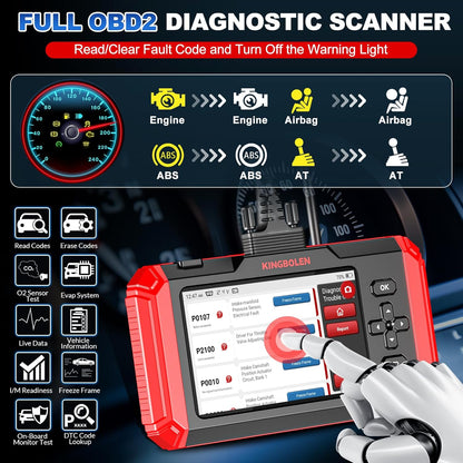KINGBOLEN S800 OBD2 Codelezer, MOTOR, ABS, SRS, AT 4 Systeem Auto Diagnostische Scan Tool, OBD2 scanner met 15 Reset Service, Auto VIN, 16G ROM (Ondersteunt 256G Uitbreiding), Levenslange Gratis