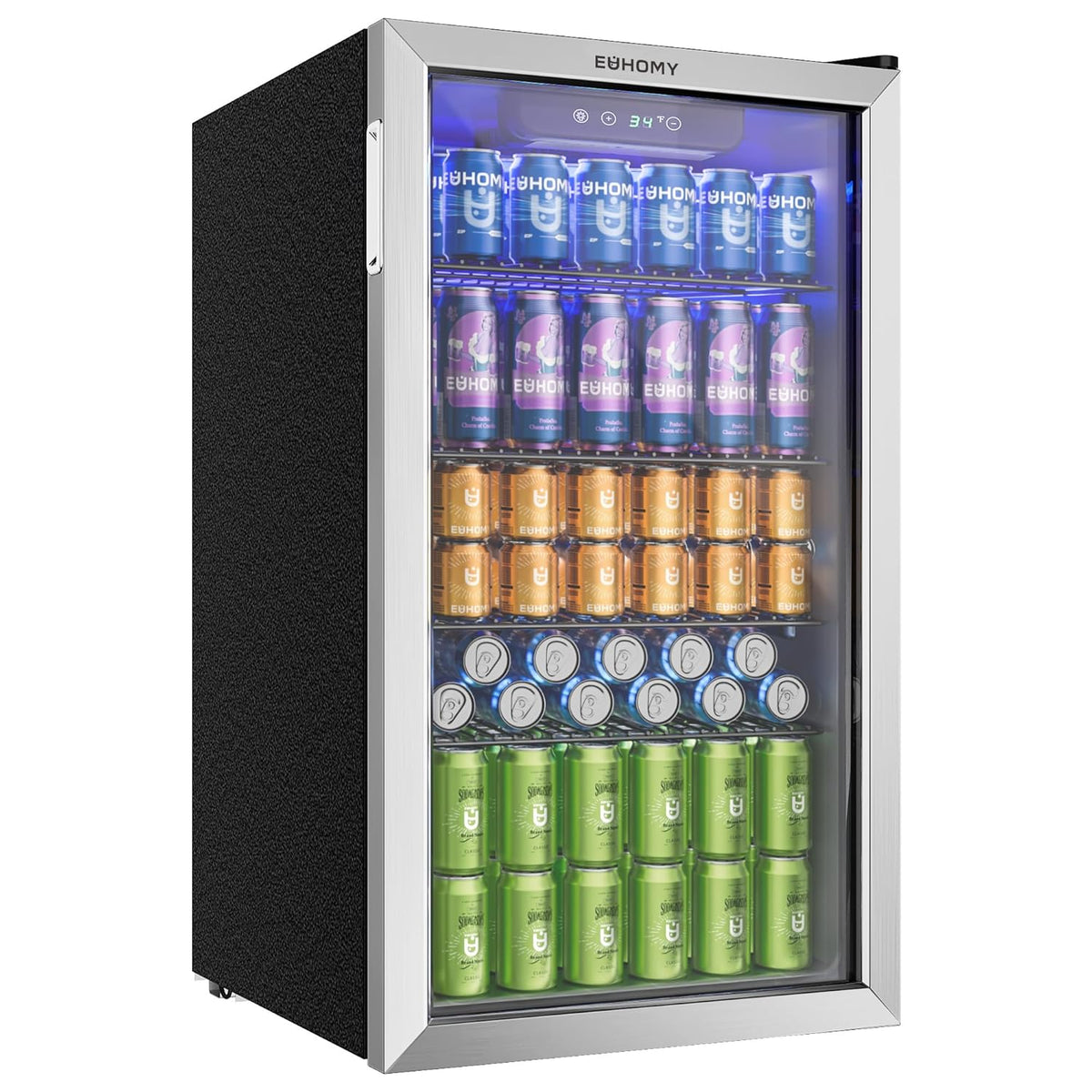Drankkoelkast Zilver – Mini Koelkast, Drankkoeler, Bierkoelkast, Wijnkoelkast – 90 Liter Voor 126 Blikjes – Glazen Deur Met Ledverlichting