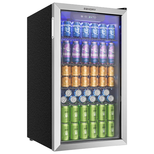 Drankkoelkast Zilver – Mini Koelkast, Drankkoeler, Bierkoelkast, Wijnkoelkast – 90 Liter Voor 126 Blikjes – Glazen Deur Met Ledverlichting