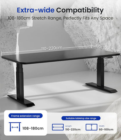 MAIDeSITe T2 Pro Max Elektrisch in hoogte verstelbaar bureauframe, 135 cm in hoogte verstelbaar tafelframe, dubbele motor, draagvermogen 160 kg met Piano Master Control-systeem en