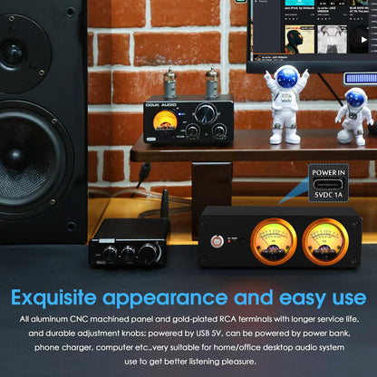HiFi Phono Voorversterker voor MM platenspeler, hoofdtelefoonversterker met VU-meter (T13)