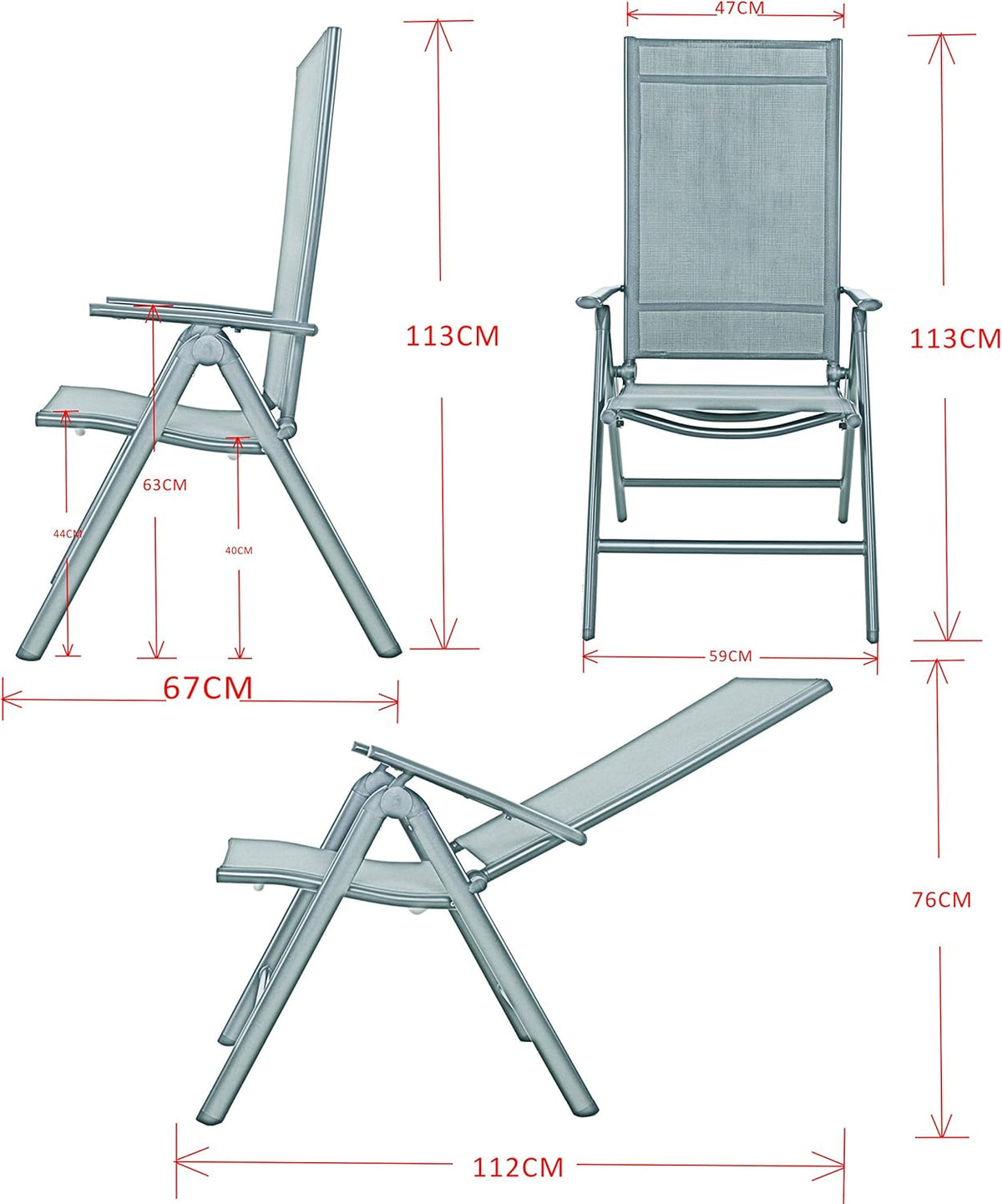 Chicreat High-Back Folding Camping Chair, Silver/Black, Aluminium