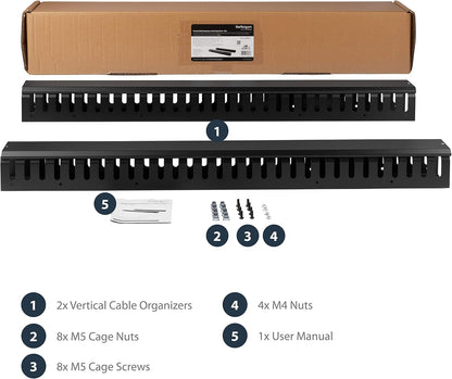 Verticale kabelmanager voor 40U racks – Kabelmanagementpaneel – Kabelgeleider – Kabelgoot – Serverkast kabelbeheer – 0U ontwerp – 1,8 m totale lengte