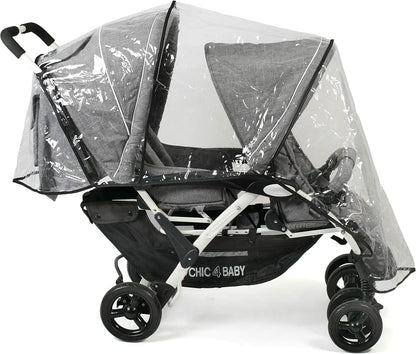 CHIC 4 BABY - Duo broers en zussen met draagtas en regenbescherming, broers en zussen kinderwagen voor twee kinderen, tweelingwagen, twinningsbuggy, tandembuggy, kinderwagen, jeans grijs