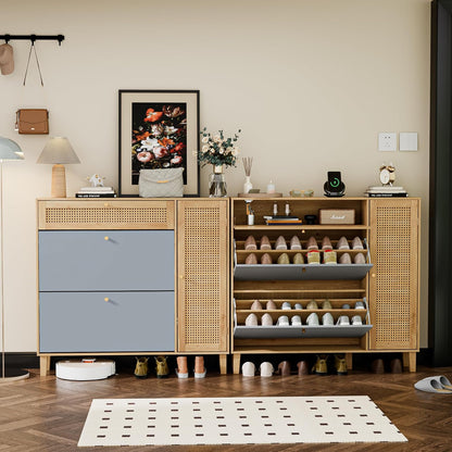 Schoenenkast – Schoenenrek – Entrekast – Schoenopberger – Schoenmeubel – Compact Ontwerp – Verstelbaar Binnenrek – Grijs en Naturel