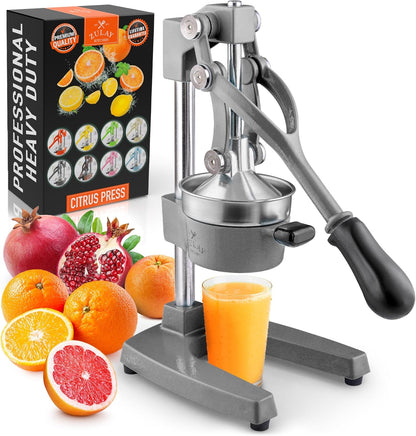 Zulay Kitchen Gietijzeren citruspers, gemakkelijk te reinigen, duurzaam, professionele citruspers van roestvrij staal, handmatige citroenpers en oranje (grijs)
