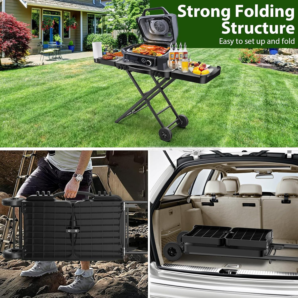 Denmay Grilltafelwagen voor Weber Q100 Q200 Q300-serie, Enders Urban, Nexgrill, Ninja Woodfire grill, pizzaoven, Solo Stove, Burnhard Wayne, grillstandaard met wielen voor de meeste draagbare
