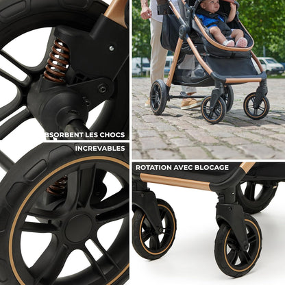 Kinderkraft ESME Mink Pro I-Size 3-in-1 autostoel met draagzak, reissysteem, babybuggy, opvouwbare kinderwagen, voor pasgeborenen tot 4 jaar, beige