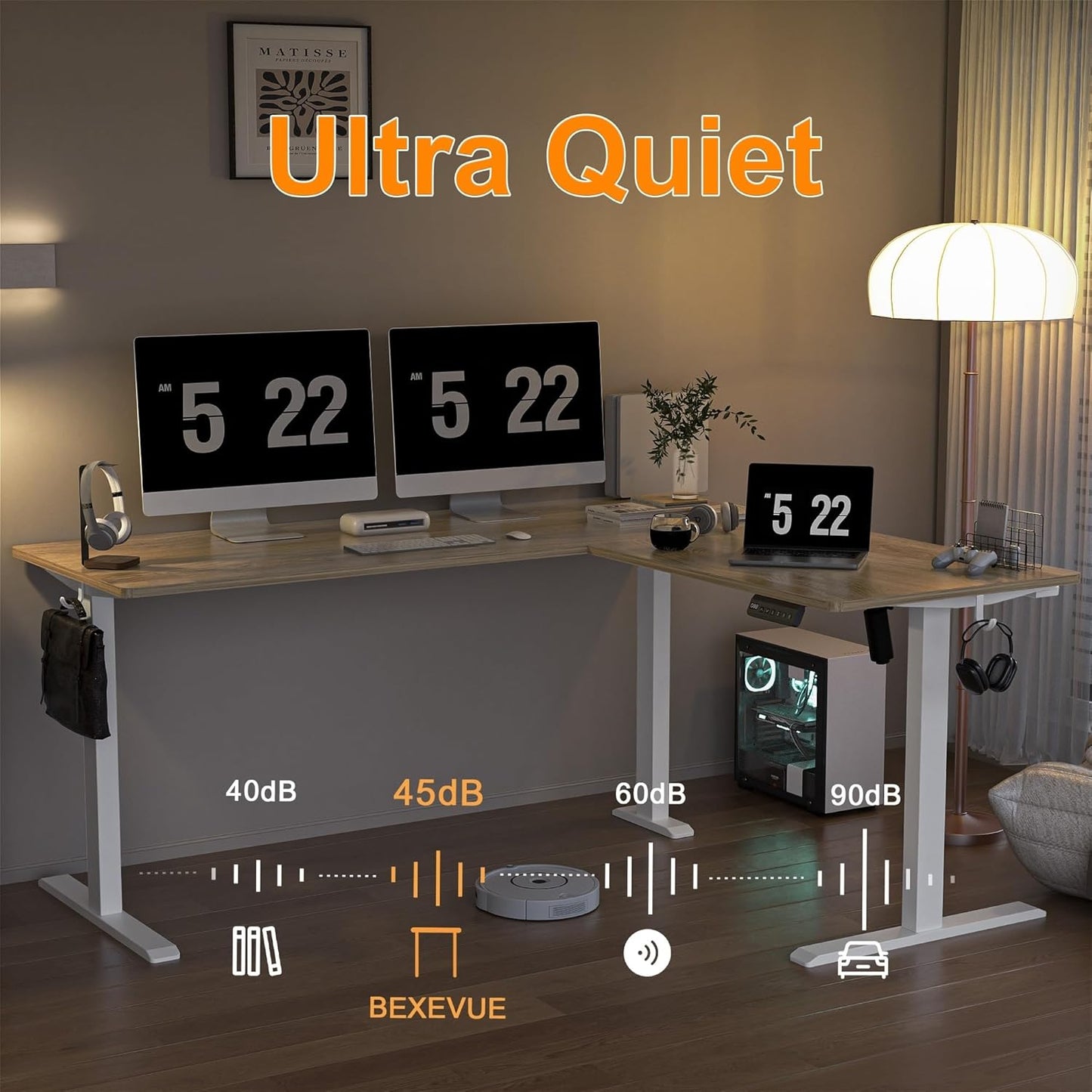 L-vormig Staande Hoekbureau – Elektrisch Verstelbaar Bureau – Zit Sta Bureau – Hoekbureau Kantoor – Bureau Met Hoek – 160x140 cm – Slim Geheugenpaneel Met Antibotsing