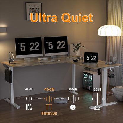 L-vormig Staande Hoekbureau – Elektrisch Verstelbaar Bureau – Zit Sta Bureau – Hoekbureau Kantoor – Bureau Met Hoek – 160x140 cm – Slim Geheugenpaneel Met Antibotsing