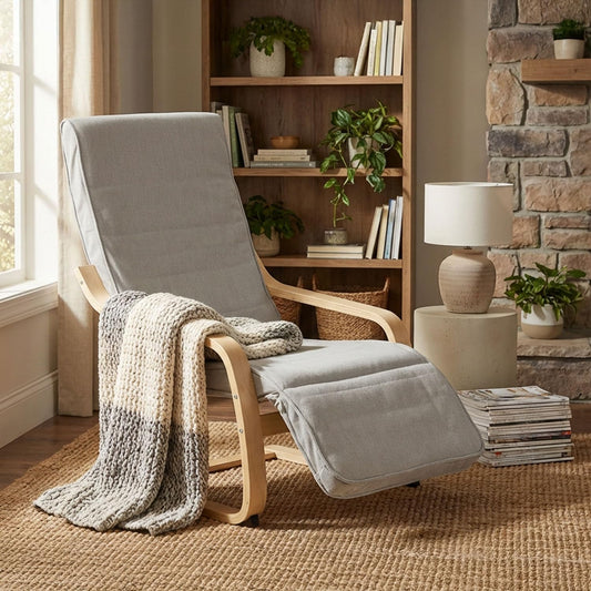 Relaxfauteuil – Relaxstoel – Schommelstoel – Zitstoel – Lounge Chair – Verstelbare Voetensteun – Lichtgrijze Corduroy Bekleding
