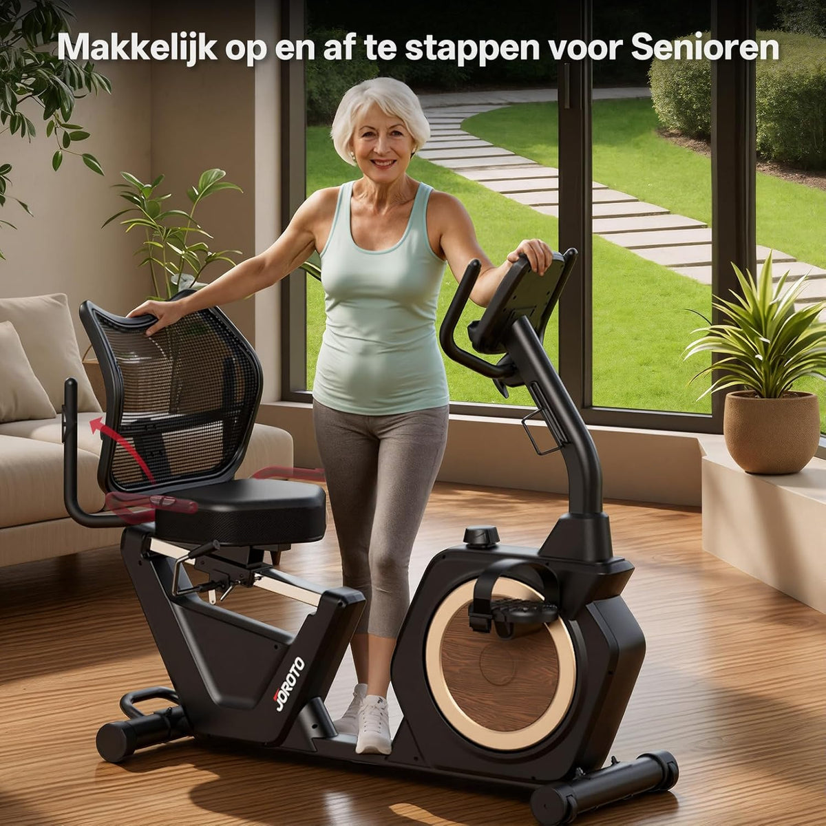 JOROTO JH50 Ligfiets voor Thuis, Bluetooth Ligergometer met App, Ligfiets met 16 Weerstandsniveaus, Verstelbaar Zitvlak & Rugleuning tot 182KG, LCD-scherm, Hartslagsensoren