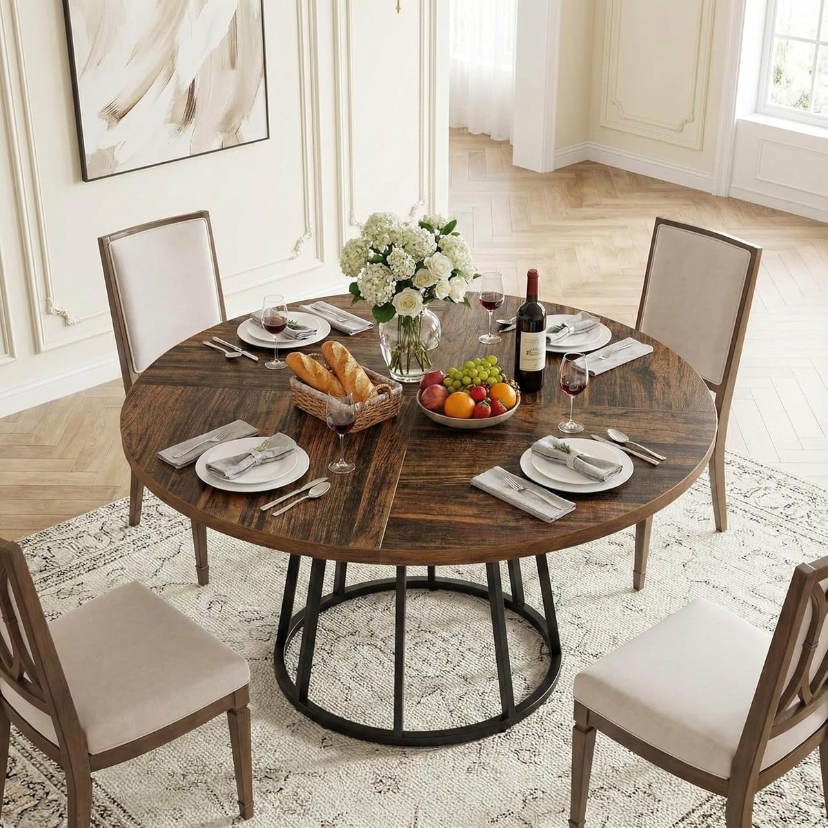 Ronde Eettafel – Eettafel Rond – Keukentafel – Ontbijttafel – Tafel 120 cm – Robuust Metalen Onderstel – 4 Personen
