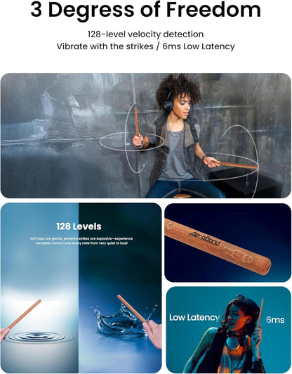 Elektronische Luchtdrumset 2025 Versie – Air Drum – Drumoefen Set – Drumsticks En Pedalen – Draagbare Drumset – Compact En Stil – Bluetooth En USB MIDI