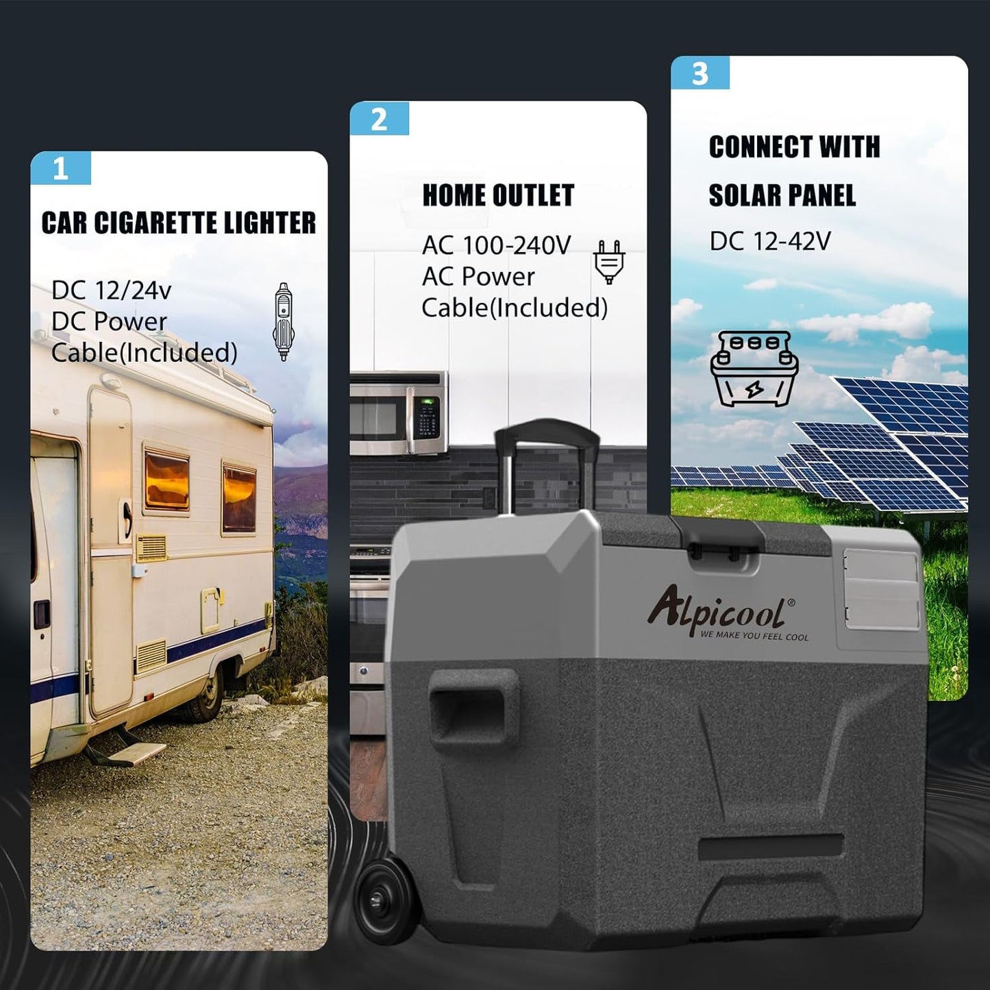 Alpicool ECX40 Compressorkoelbox, 40 liter, 12 V koelbox, elektrische draagbare auto-koelkast voor camping met USB-aansluiting, telescoopstang, wiel, oplaadbaar (batterij niet inbegrepen)