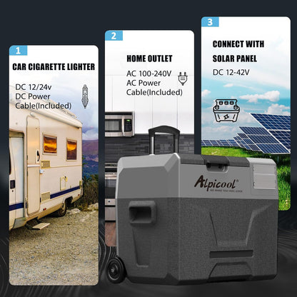 Alpicool ECX40 Compressorkoelbox, 40 liter, 12 V koelbox, elektrische draagbare auto-koelkast voor camping met USB-aansluiting, telescoopstang, wiel, oplaadbaar (batterij niet inbegrepen)