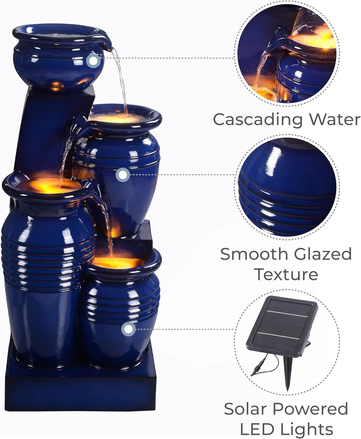 Teamson Home 73 cm 4-Tier Cascading Bowl Zonne-energie Water Fontein voor Outdoor Woonruimtes, Navy