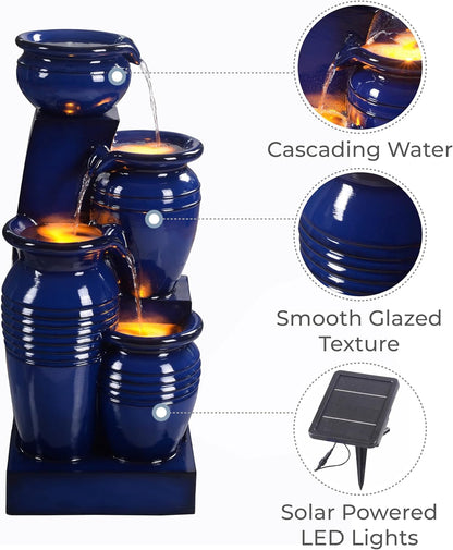 Teamson Home 73 cm 4-Tier Cascading Bowl Zonne-energie Water Fontein voor Outdoor Woonruimtes, Navy