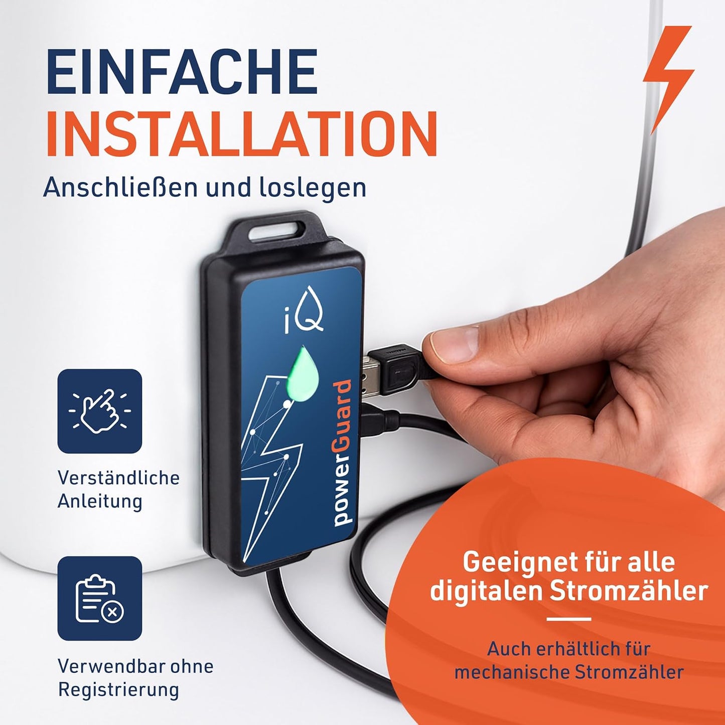 iQ powerGuard - Slimme stroommeter incl. interface, iQ Cloud, app, alarmfunctie & WLAN - Digitale bewaking van stroomverbruik & kosten - stroommeter & stroomverbruikmeter met wifi