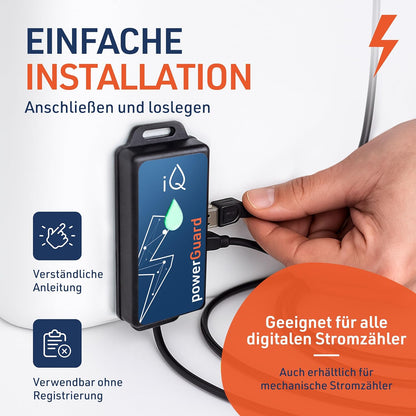 iQ powerGuard - Slimme stroommeter incl. interface, iQ Cloud, app, alarmfunctie & WLAN - Digitale bewaking van stroomverbruik & kosten - stroommeter & stroomverbruikmeter met wifi