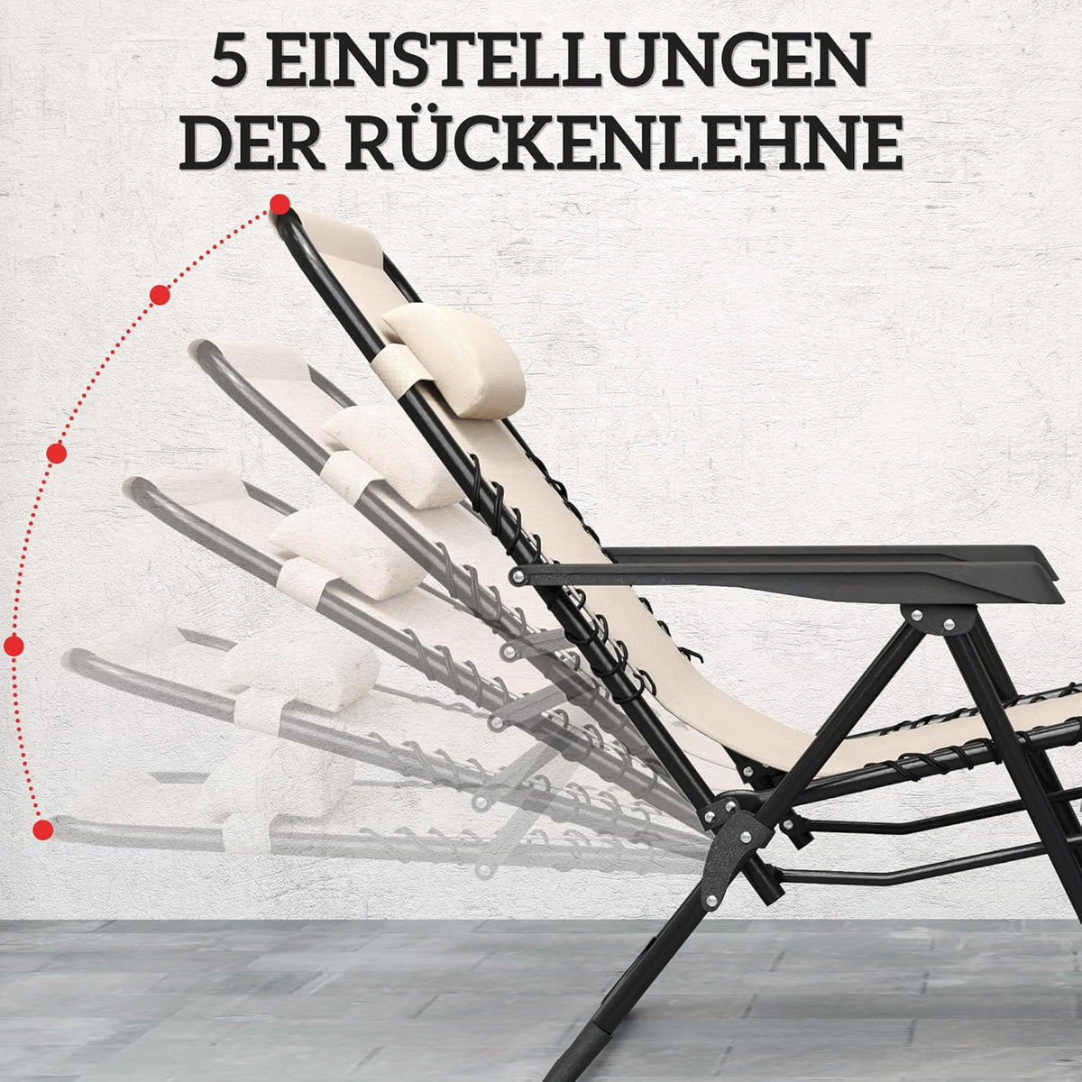 Opvouwbare Ligstoelenset – Ligstoel – Relaxstoel – Tuinstoel – Balkonstoel – Weerbestendig Metalen Frame – 5-Standen Verstelbare Rugleuning – Inclusief Tafel Met Bekerhouders – Beige