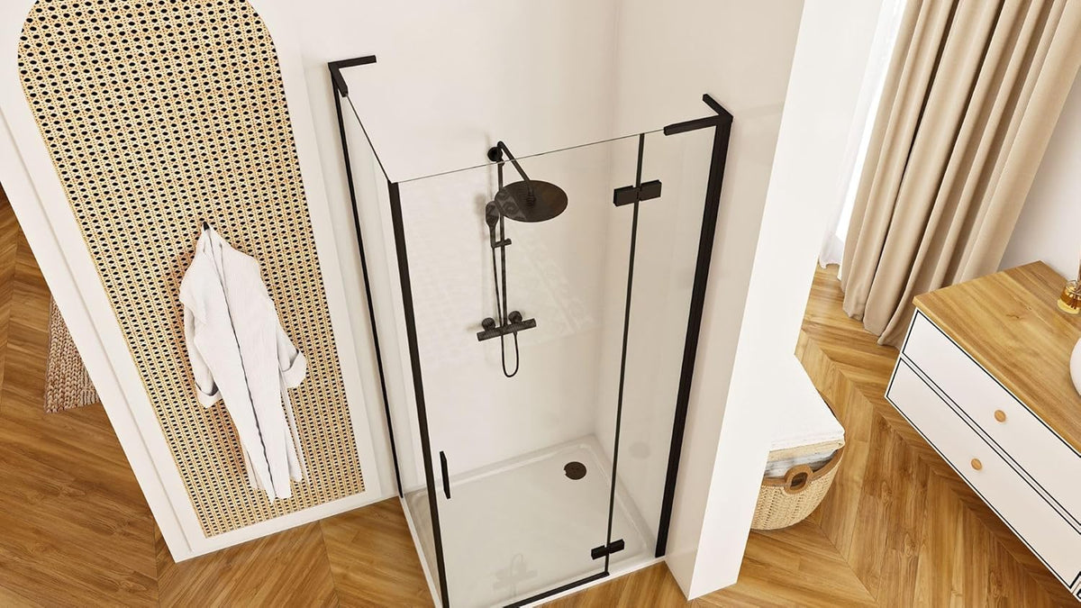 Douchecabine – Douchecabine Zonder Douchebak – Douchehoek – Douchecabine Met Deur – Vierkante Douchecabine – 90x90 cm – Veiligheidsglas 6 mm – Mat Zwart Frame