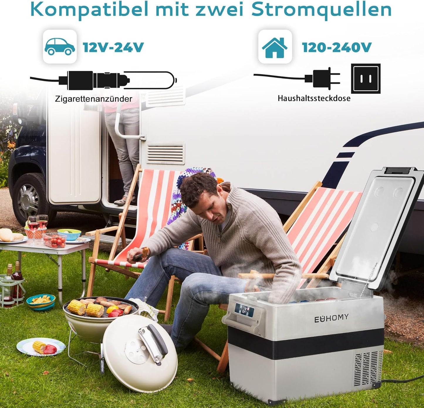 EUHOMY Compressor-koelbox, 12 V, 45 liter, autocompressor met app-gestuurd, 12 V/240 V koelkast -20 °C tot 20 °C, draagbare koelkast voor camping, reizen, vrachtwagens