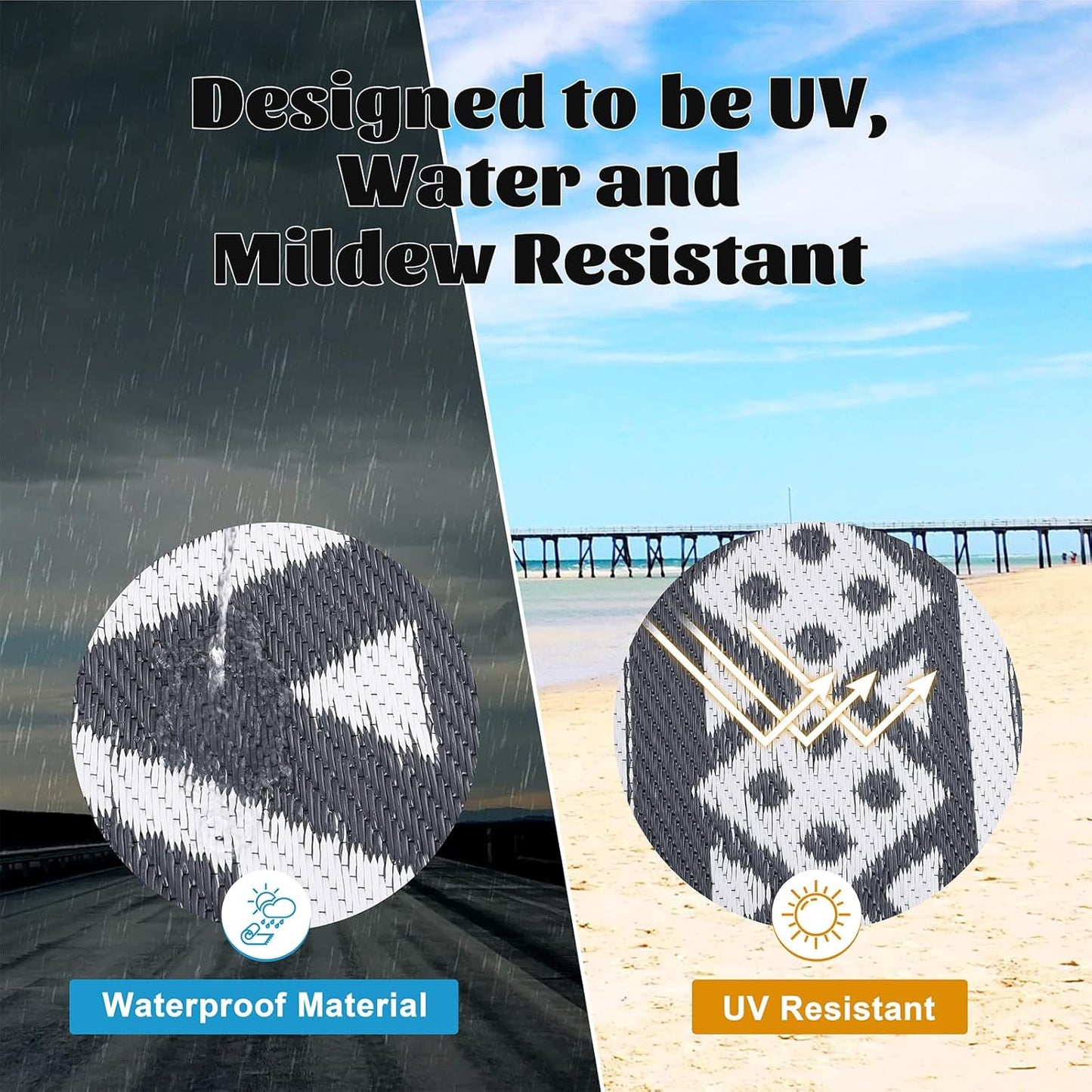 Buiten Vloerkleed - Buitenkleden - Buitentapijt - Opvouwbaar - UV-bestendig - Waterdicht - Omkeerbaar - Buitenmatten - voor Buiten - Balkon - Strand - Picknick -Terras - Rechthoekig - 240 x 300 cm - Grijs