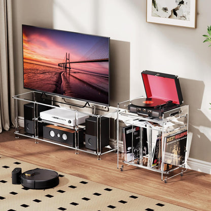 Acryl bijzettafel, vinyl Magzine Opslag Boekenplank met 3 Tier Bijzettafel met Wielen (Doorzichtig) (Clear Large)