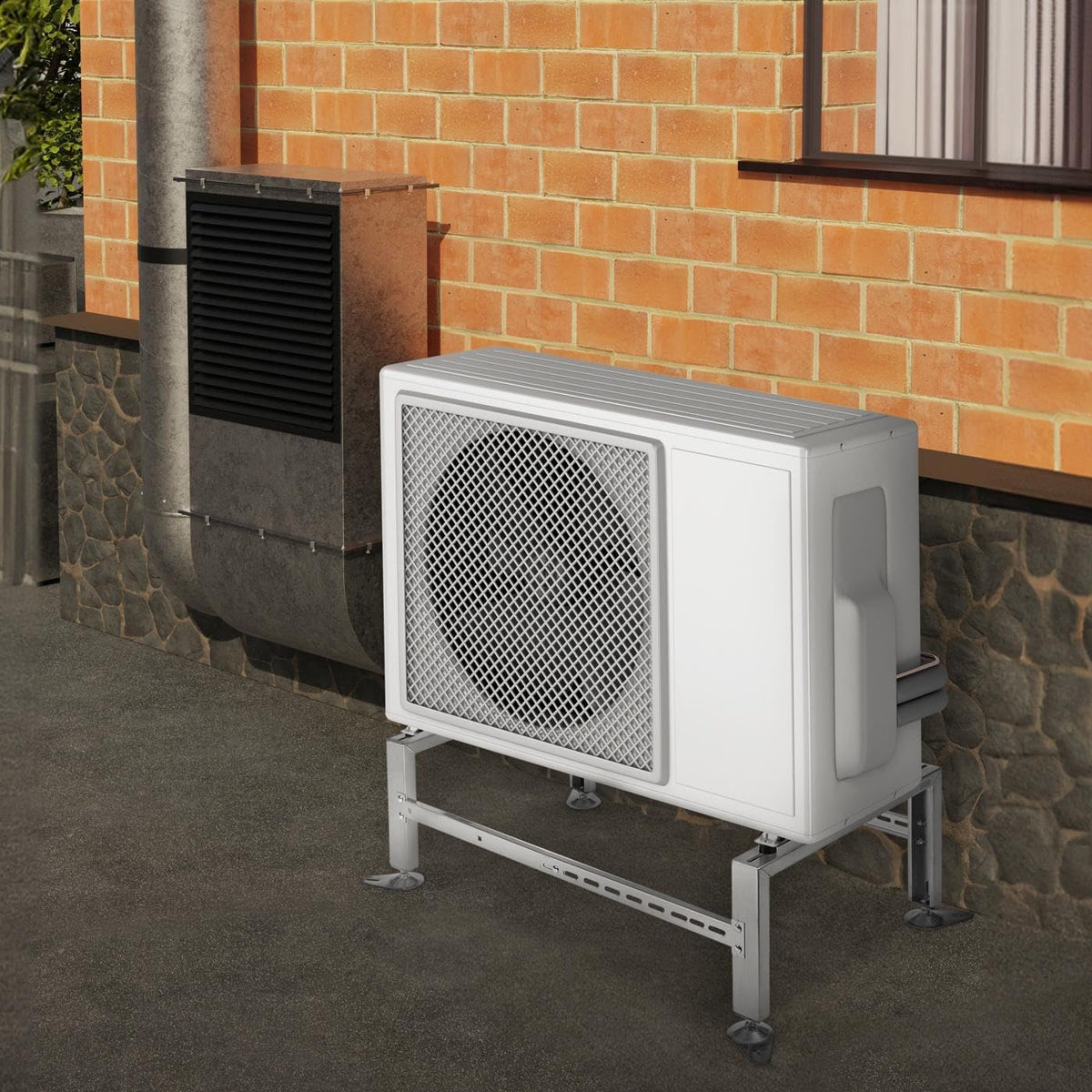 STERR Warmtepomp Vloerstandaard met een belastbaarheid van 500 kg - HSA500 - Klimaatstandaard van roestvrij staal - Robuust klimaataccessoire - Instelbaar - Max. 1040x560x300 mm