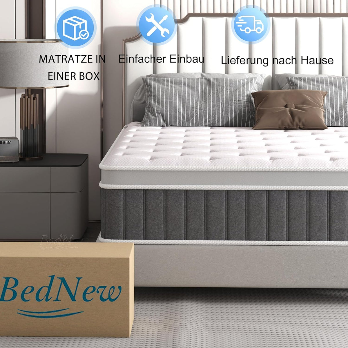 Matras, 120 x 200 cm, 26 cm, H3, hoogte 7 zones, orthopedische pocketveringmatras met Comfort traagschuimlaag, Öko-Tex gecertificeerd, 101 nachten proefslapen