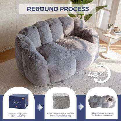MAXYOYO Bean Bag, Flower Shaped 2 Seater Sofa with Filling, Soft Faux Fur Floor Sofa, Loveseat for Living Room/Bedroom